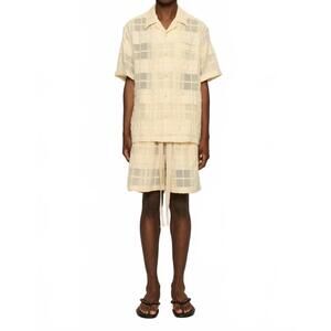 NEW CMMN SWDN enzo drawstring shorts in beige check